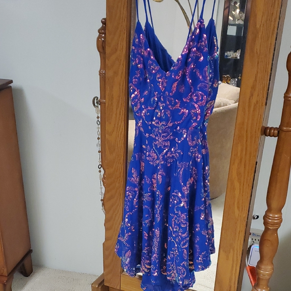 Windsor Blue and Pink Ruffled Tiered Mini Dress